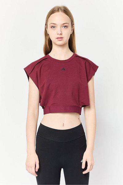 adidas Women Sportswear Fit Cap Sleeve Training Crop Top, Maroon