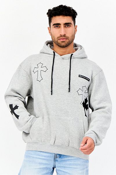 Mennace Men Brand Logo Long Sleeve Hoodie, Grey