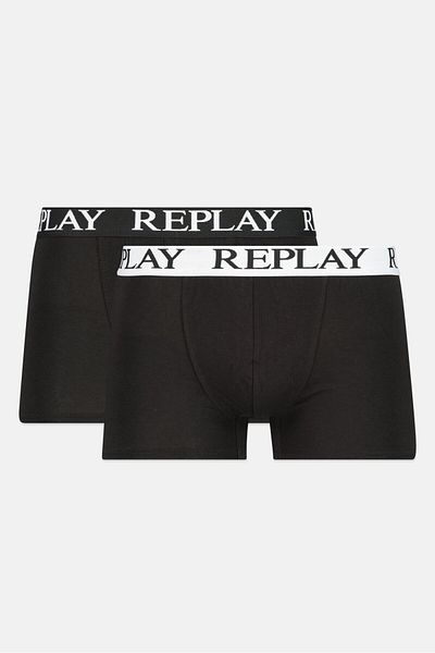 Replay Men 2 Pack Brand Logo Trunks, Black