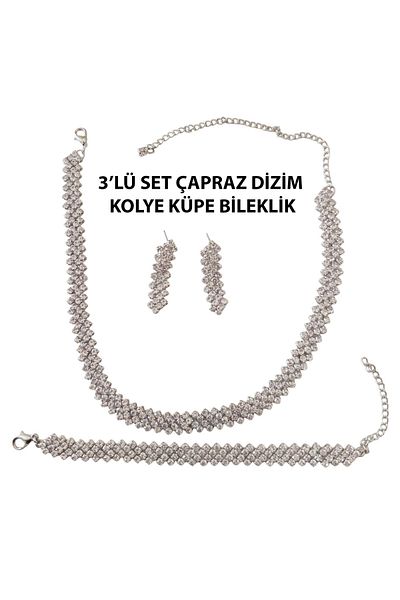 Flaner Paris Accessorize Flaner Paris 3-Piece Women's Cross Stitch Necklace Earrings Bracelet Set