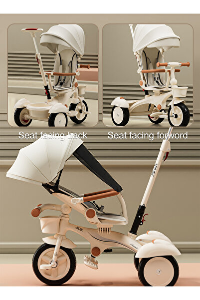 Ma Baby Children's Tricycle, 4-in-1 Kids Folding Tricycle with Adjustable Push Handle, Removable Canopy,