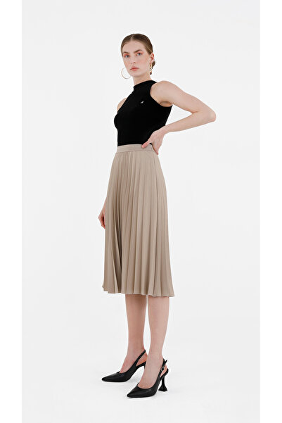 Guzella Knee Length Pleated Elastic Waist Skirt