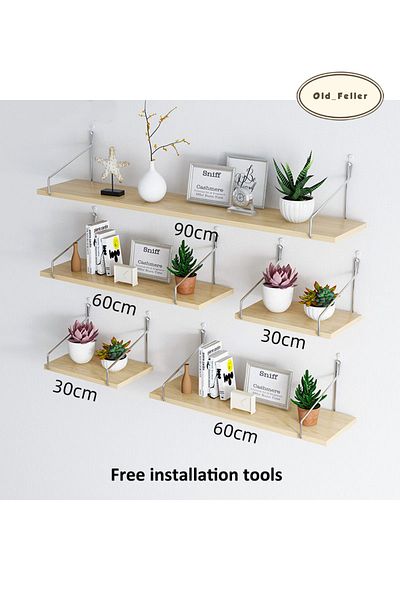 Old_Feller 5-piece Black Floating Wood Shelves With/metal Brackets, Free Install Tool