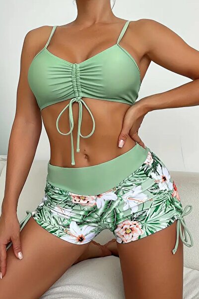 Angelsin Büzgü Ayarlı Baskılı Bikini Takımı