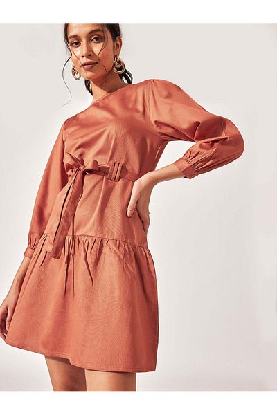 The Label Life Rust Drop Waist Mini Dress Chic & Flowy