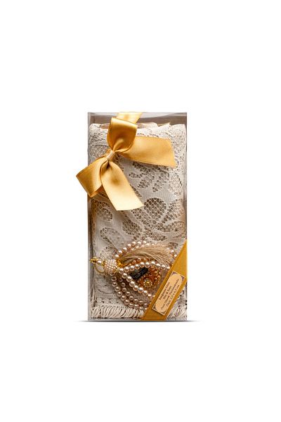 Hayrat Neşriyat Σετ δώρου Tasbih + Ruched Shawl + Zikirmatik (Κουτί Kraft Acetate, Χρυσό)
