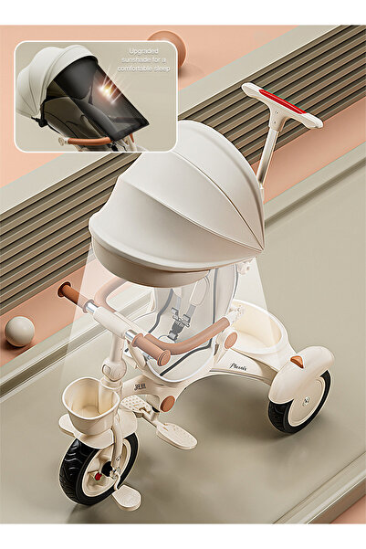 Ma Baby Children's Tricycle, 4-in-1 Kids Folding Tricycle with Adjustable Push Handle, Removable Canopy,