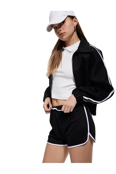 Koton Zippered Shirt Collar Double Pocket Striped Bomber Jacket