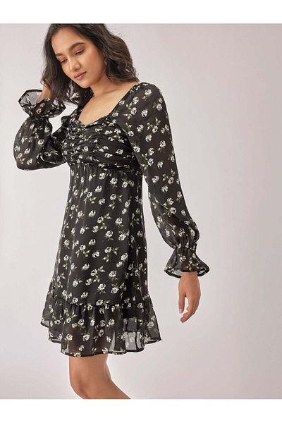 The Label Life Black Floral Ruffle Mini Dress Chic & Flowy
