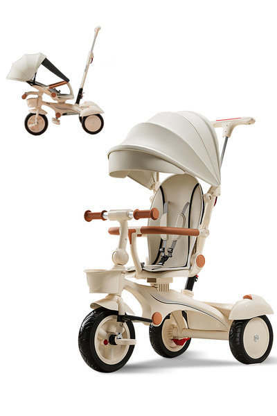 Ma Baby Children's Tricycle, 4-in-1 Kids Folding Tricycle with Adjustable Push Handle, Removable Canopy,