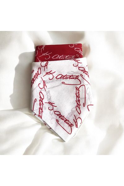 ALS Tasarım Dünyası Ataturk Signed Red and White 2-Piece Color Unisex Cotton Bandana Scarf April 23 Bandana