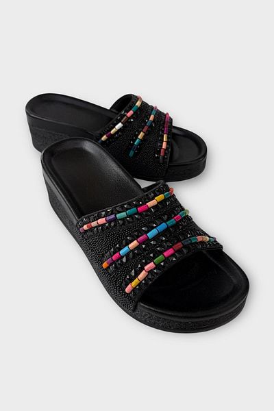 Liger Women's Daily Slippers Stone Wedge Heel Stylish Summer Home Beach Vacation Slippers Black - Orange