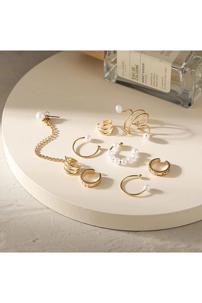 Takıtolia 8 Pieces Gold Colored Vintage Punk Ear Scoop Set - Gold Punk Design