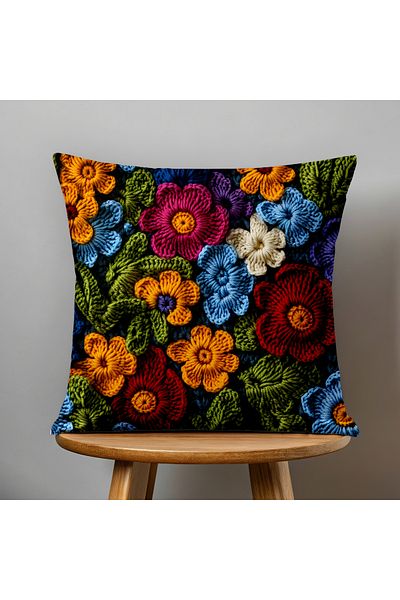 Filamente A Pair of Sided Digital Printing Throw Pillow Cover with Numbers and Knitted Motif