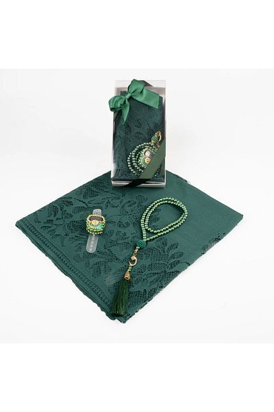 Hayrat Neşriyat Σετ δώρου Tasbih + Ruched Shawl + Remembrance (Κουτί Kraft Acetate, Πράσινο)
