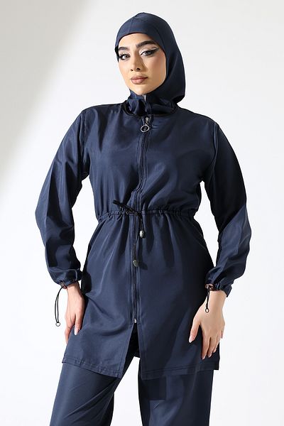 ZEYCEN Women's Hijab Full Covered Zipper Detail 4 Piece Parachute Swimsuit