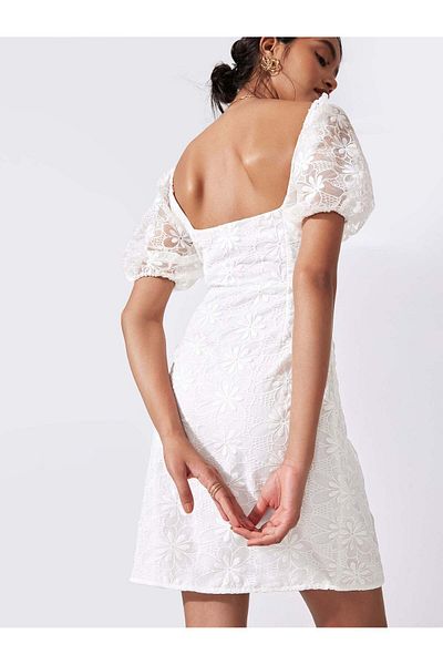The Label Life Floral Sheer Puff Sleeve Dress Chic & Flowy