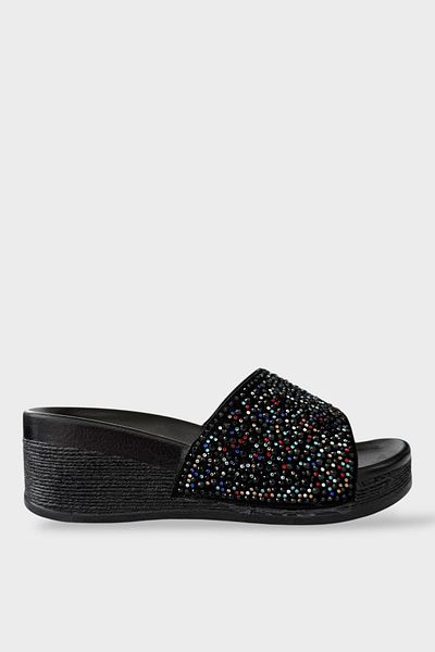 Liger Γυναικείες καθημερινές παντόφλες Stone Wedge Heel Κομψές καλοκαιρινές παντόφλες για διακοπές στο σπίτι στην παραλία ΜΑΥΡΟ - ΜΠΛΕ