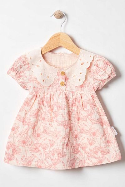 minuma Baby Girl Collared Buttoned Floral Patterned Dress 6-24 Months