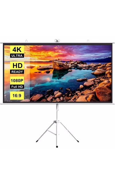 FlashHawk 72 inch 16:9 Portable Projector Screen, White Fiberglass Material, 2-in-1 Wall Mount&Tripod Stand