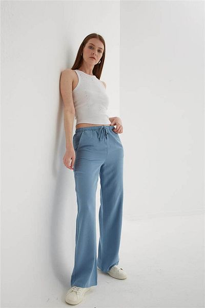 Fashion Friends Wide Leg Linen Pantalon - Blue