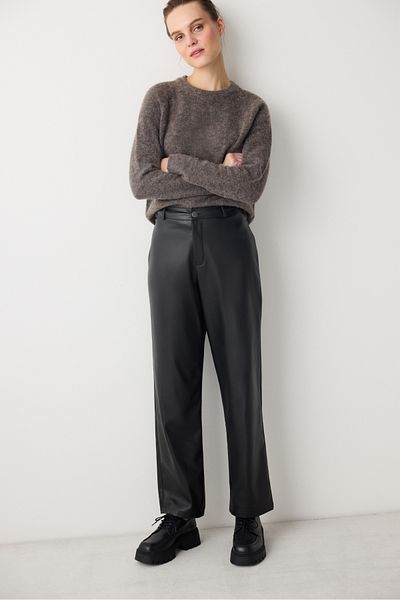 Penti Black High Waist Straight Leather Pants