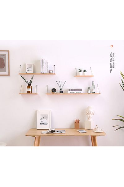 Old_Feller 4-Piece Black Floating Wood Shelves with/Metal Brackets, Free Install Tool