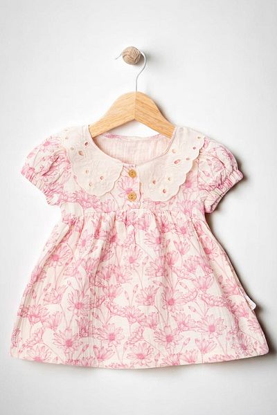 minuma Baby Girl Collared Buttoned Floral Patterned Dress 6-24 Months