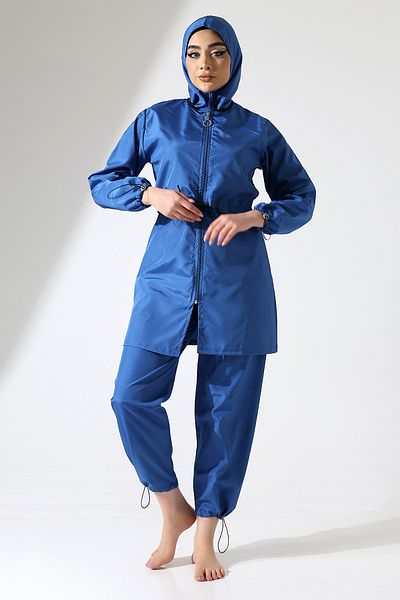 ZEYCEN Women's Hijab Full Covered Zipper Detail 4 Piece Parachute Swimsuit