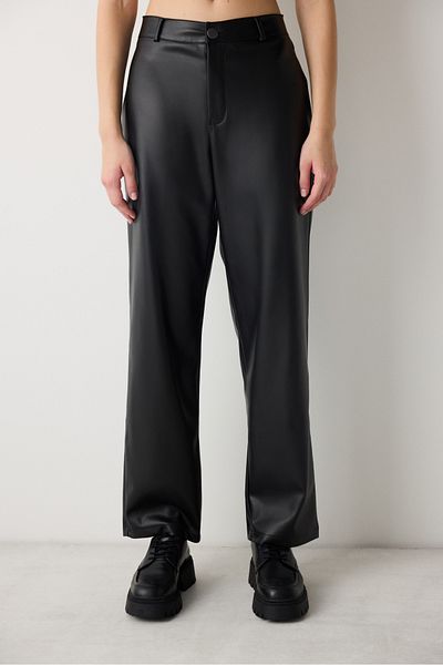 Penti Black High Waist Straight Leather Pants