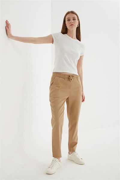Fashion Friends Beige Comfortable Leg Tassel Trousers