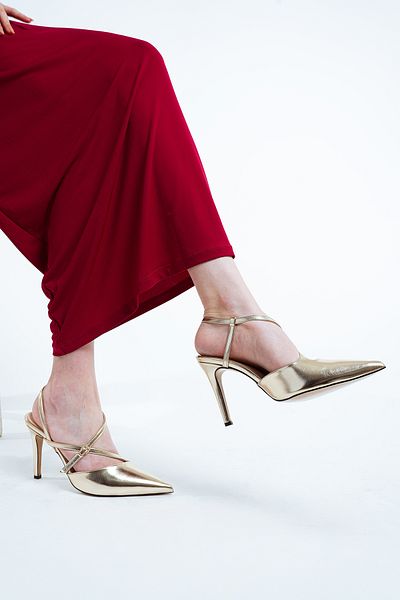 Marjin Tivo Gold - Pantofi cu toc cu curea stiletto pentru femei