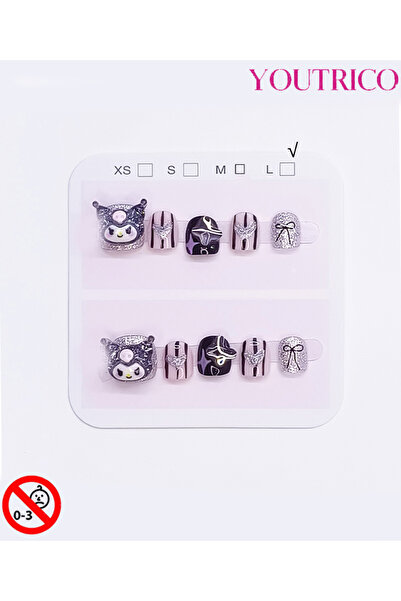 Youtrico أظافر لاصقة للأطفال مصنوعة يدويًا بنسبة 100%، لون أخضر كرتوني، آمنة ...