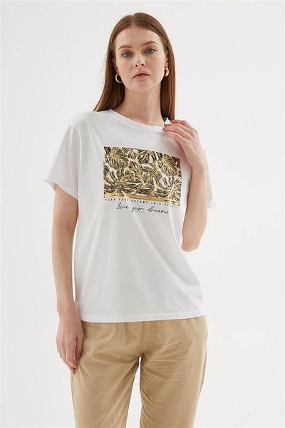 Fashion Friends Λευκή μπλούζα από 100% βαμβάκι με στάμπα