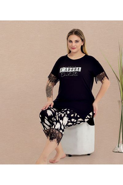 Lady Lingerie Set pijama de damă cu mâneci și picioare din tul Capri, mâneci scurte, mărime mare