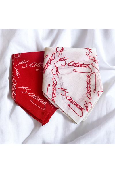 ALS Tasarım Dünyası Ataturk Signed Red and White 2-Piece Color Unisex Cotton Bandana Scarf April 23 Bandana