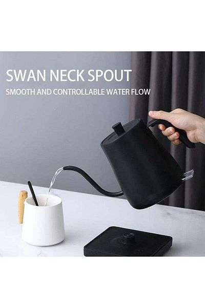 COOYA 0.9l Swan Neck Electric Kettle, With Constant Temperature Control, 1000w, Stainless Steel, Black