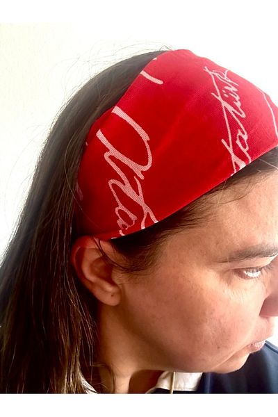 ALS Tasarım Dünyası Ataturk Signed Red Color Unisex Cotton Elastic Back Hair Band 23 April Bandana
