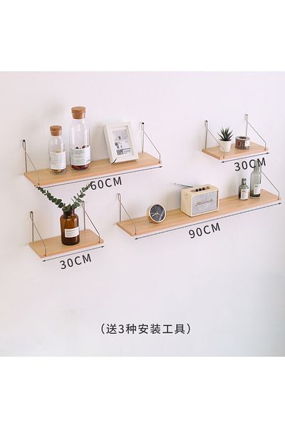 Old_Feller 4-Piece Black Floating Wood Shelves with/Metal Brackets, Free Install Tool