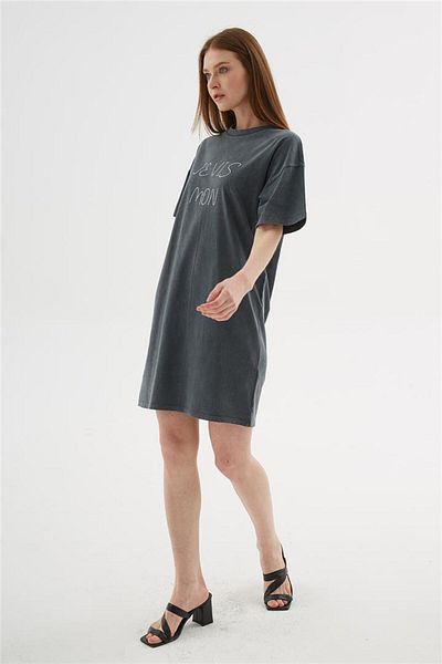 Fashion Friends Πέτρα Ανθρακί Φόρεμα