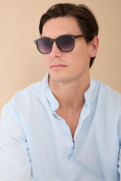 Eyesofia Galvin Men's Unisex Black Pentagonal Bone Uv400 Sunglasses
