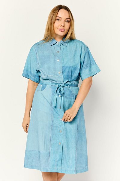 Esprit Women Washed Belted Midi Dress, Blue