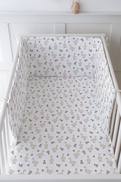 Tuğba Kuğu Baby Bedside Protector and Printed Sheet Sleeping Set - Iconic Series - Vintage Goose