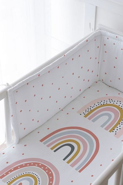 Tuğba Kuğu Baby Bedside Protector and Printed Sheet Sleeping Set - İconic Series - Triple Pink Rainbows