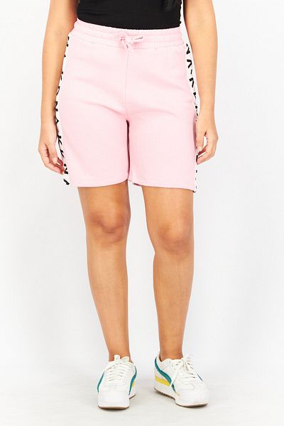NA-KD Women Brand Logo Basic Shorts, Pink