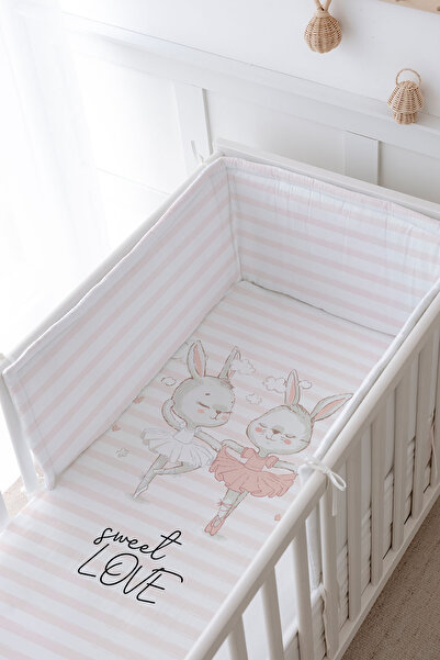 Tuğba Kuğu Baby Bedside Protector and Printed Sheet Sleeping Set - İconic Series - Ballerina Rabbits