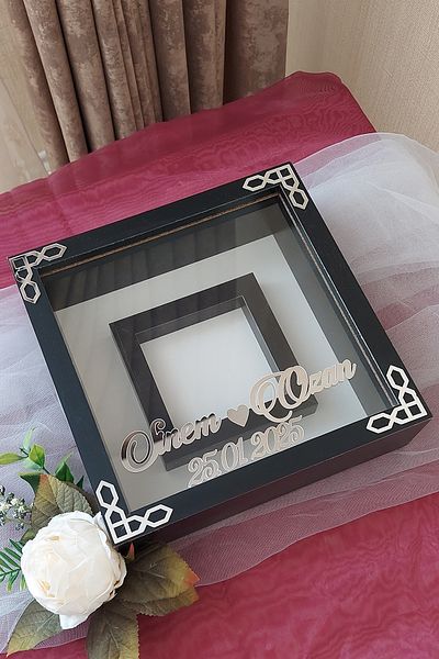 Verda Çerçeve 25X25 cm Black-Classic (Smoked) Memory Frame with Photo Section - 6 cm Depth Memory Frame