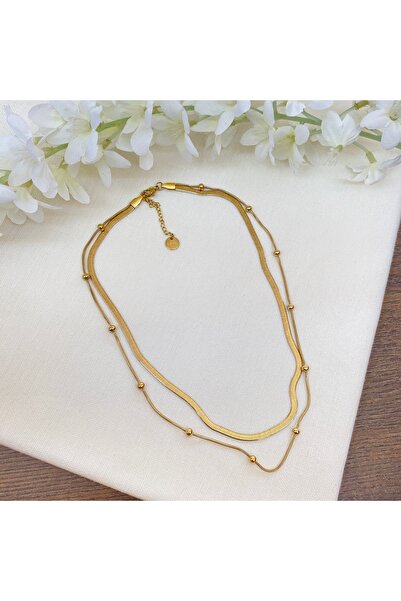 Kyver İtalyan Kolye Dorika Zincirli Çoklu Kolye Kararmaz Çelik Gold 40 5 Cm