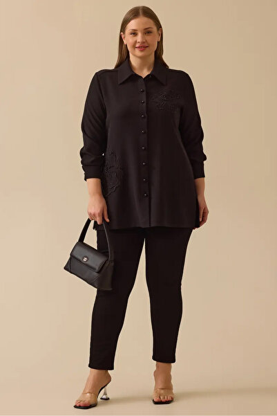 SEÇİL Women's Plus Size Beaded Detailed Tunic - Black