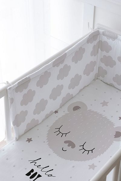 Tuğba Kuğu Baby Bedside Protector and Printed Sheet Sleeping Set - İconic Series - Brown Eared Teddy Bear